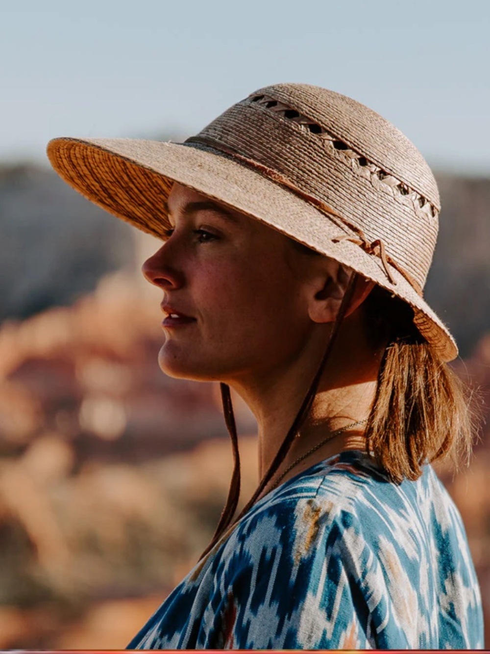 Tula Brand Laurel Lattice Palm Straw Facesaver Sun Hat w/ Chin cord